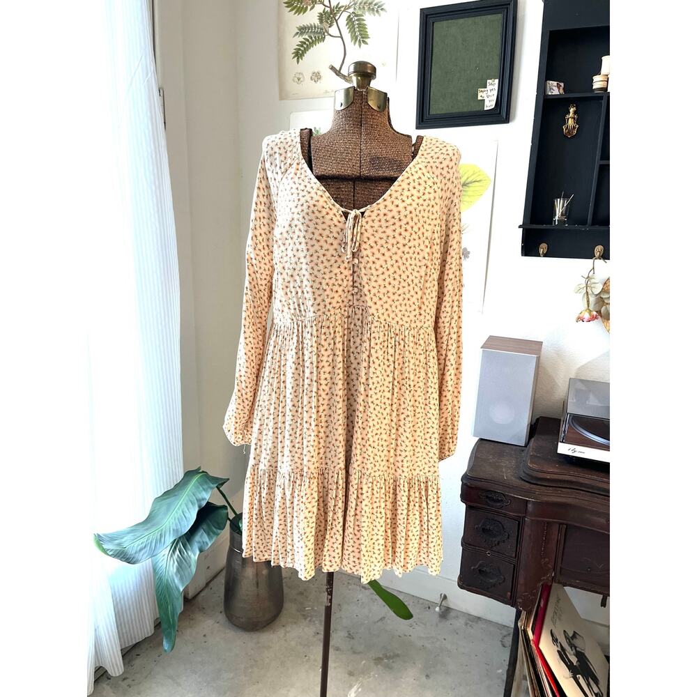 American Eagle Women’s Large Floral Babydoll Dress Long Sleeve Boho Cottagecore
